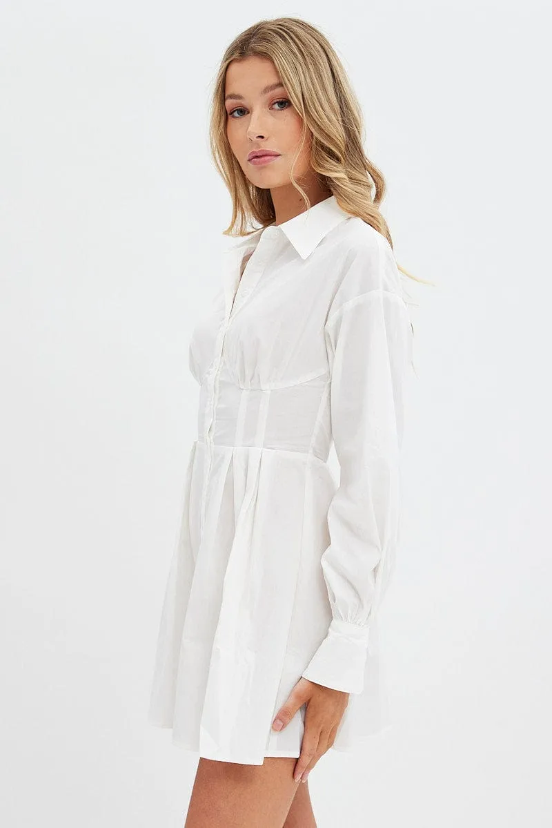 White Shirts Dress Long Sleeve Poplin GridTexture