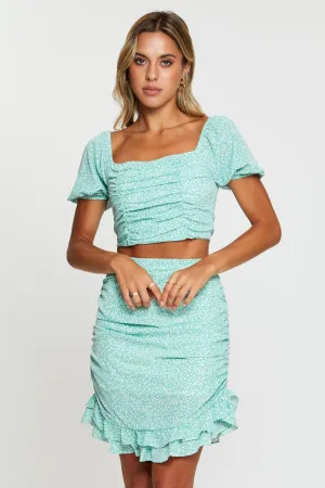 Neutrals Only Chill Look Print Mini Skirt Side Ruched Frill Hem