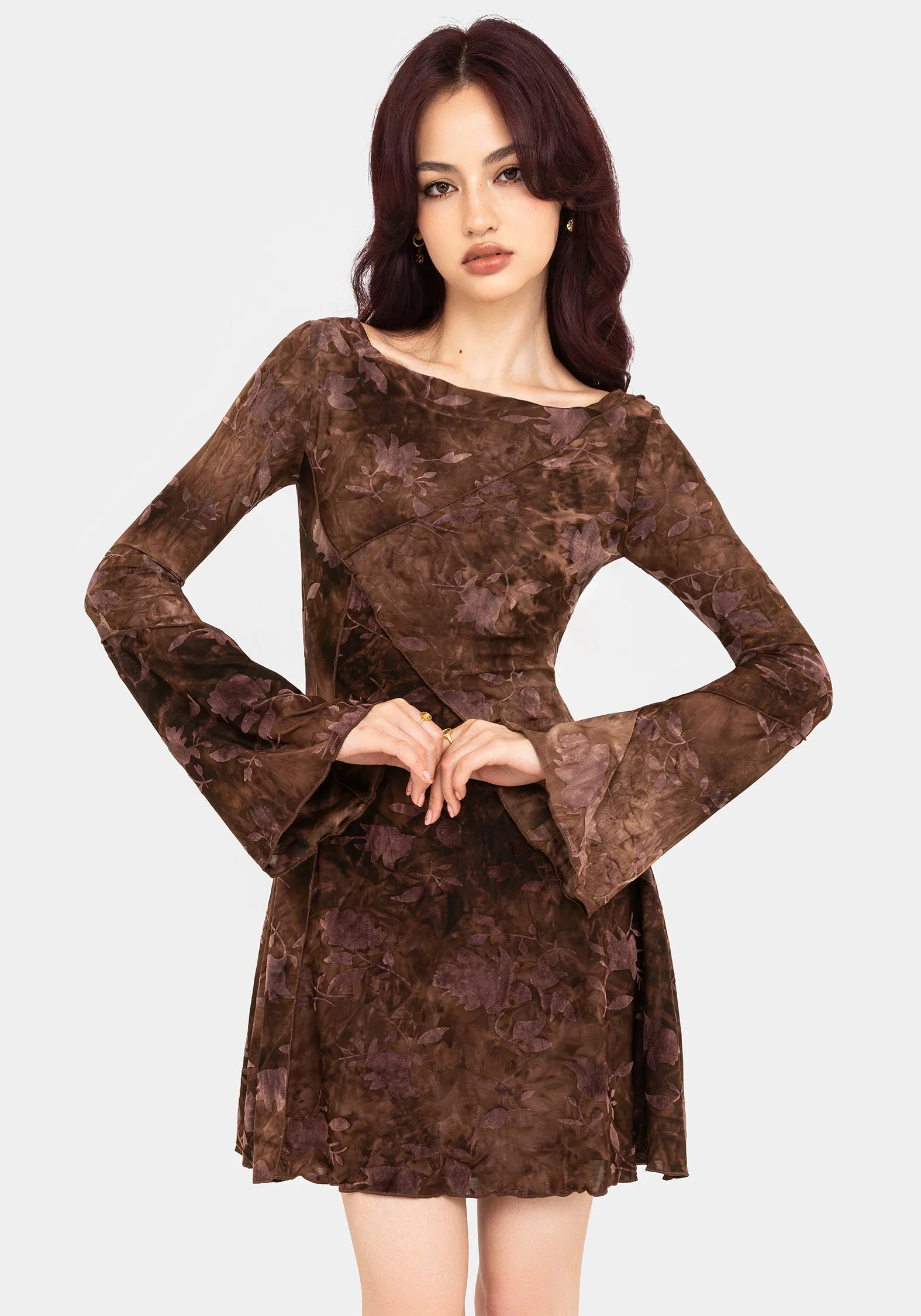 Play Edge Invisible Zipper Closure Serenade Long Sleeve Floral Mini Dress