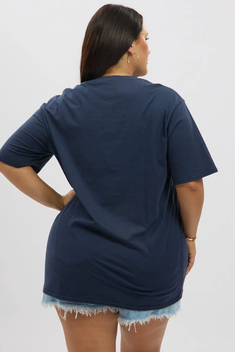 SustainableManufacturing Blue Graphic T Shirt Short Sleeve Crew Neck
