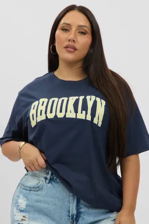 Relaxed Design Blue Graphic T Shirt Short Sleeve Crew Neck