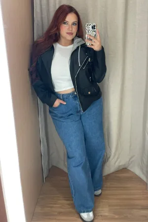Wide Leg Silhouette Smooth Picnic Style Denim Straight Denim Jeans High Rise
