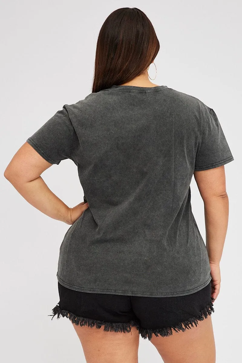 Active Lifestyle Grey Graphic T-shirt Short Sleeve Crew Neck