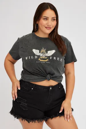 Quick-Drying Shirt Grey Graphic T-shirt Short Sleeve Crew Neck