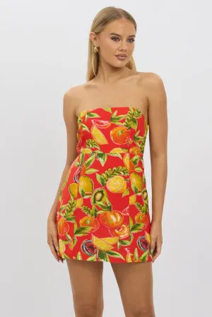 Style Fresh Red Abstract Strapless Mini Dress