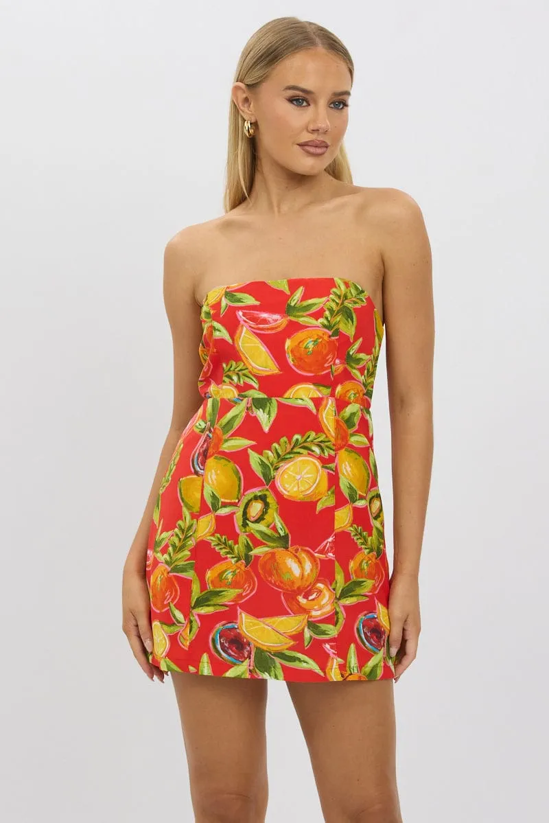 Style Fresh Red Abstract Strapless Mini Dress