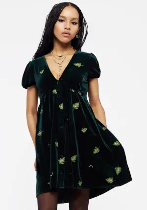 Swamplife Frog Embroidered Velour Button Up Mini Dress Chic Appeal Cozy Fit Style