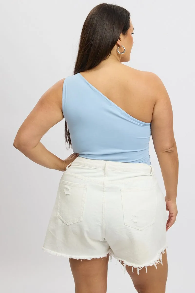 Blue Bodysuit One Shoulder Cozy Fit Modern Outfit