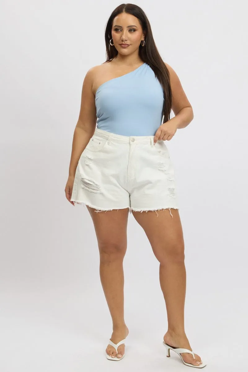Blue Bodysuit One Shoulder NoSlipWaistband Organic Cotton Certification