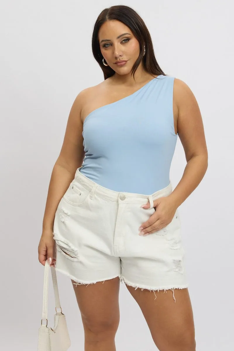 Blue Bodysuit One Shoulder Light Wool Basic Core
