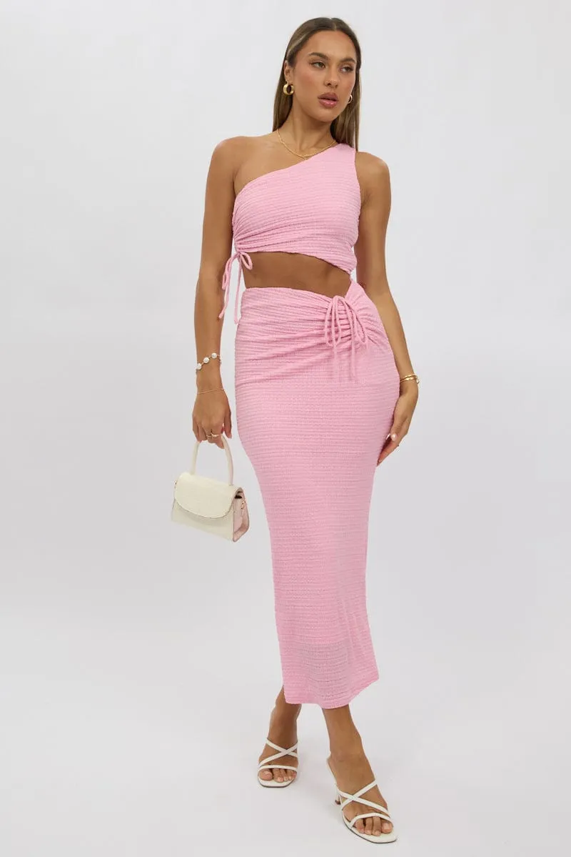 London Edge Pink Bodycon Dress One Shoulder Maxi