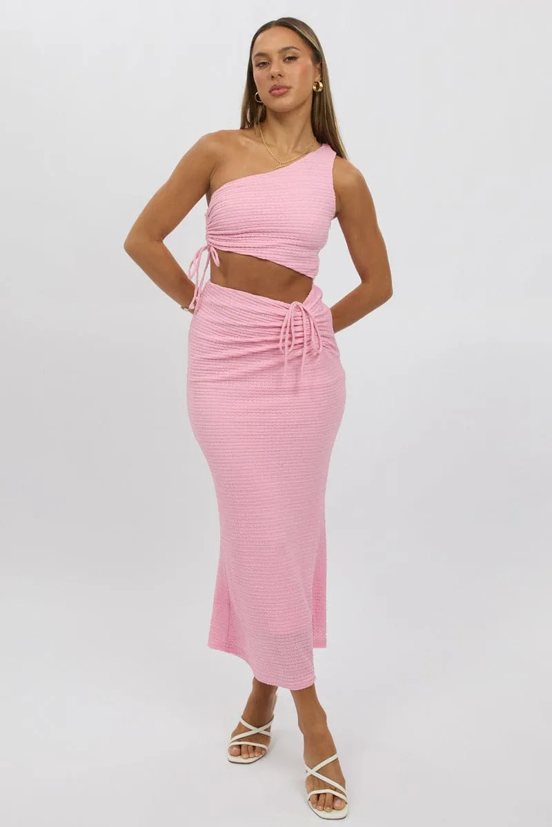 Pink Bodycon Dress One Shoulder Maxi Breezy Design