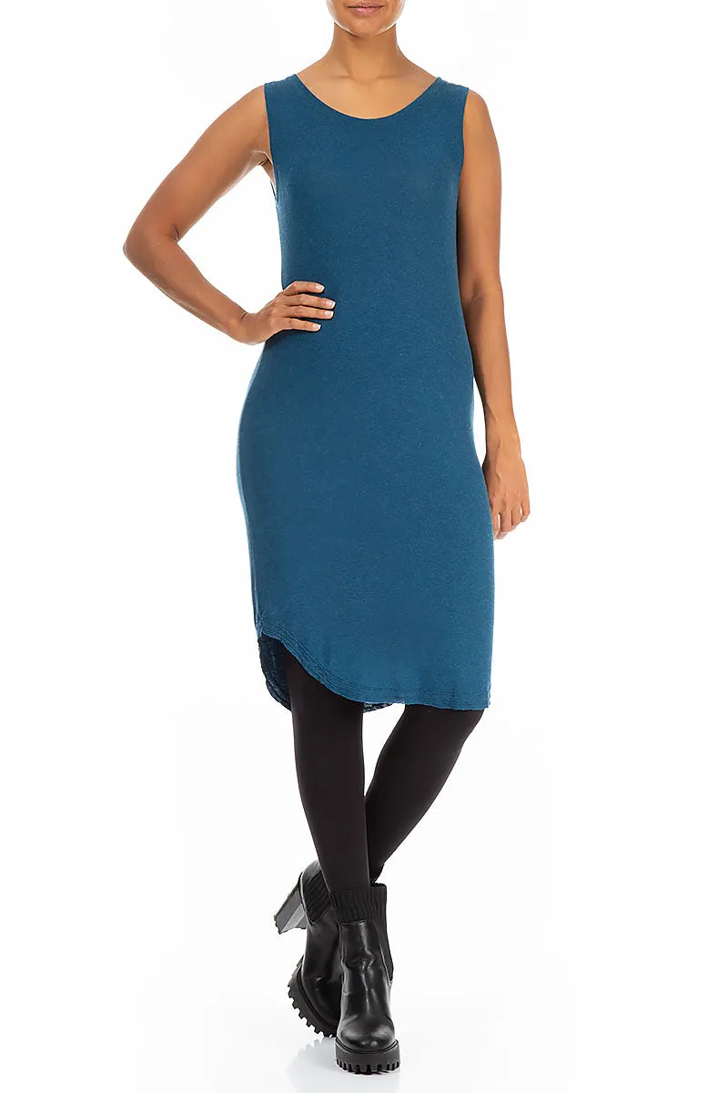 Sleeveless Blue Viscose Angora Dress Stretchable Material
