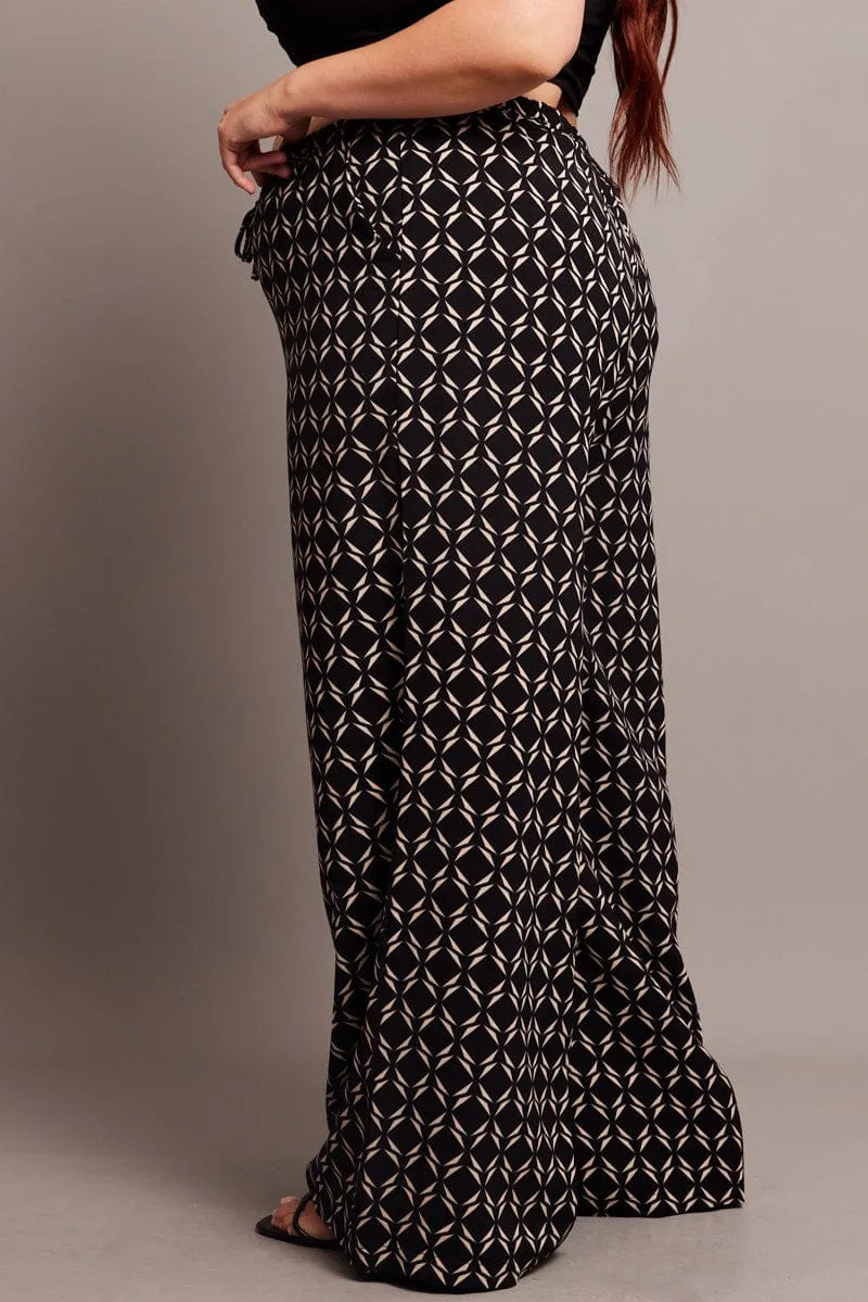 Smart Style Black Geo Wide Leg Pants High Rise