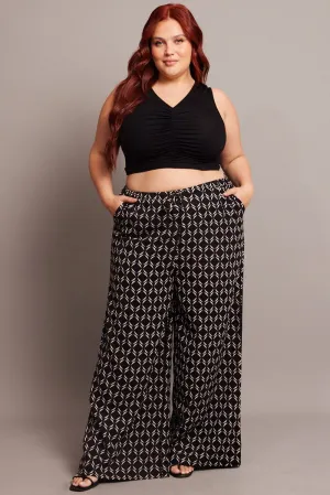 Black Geo Wide Leg Pants High Rise Perfect Pair