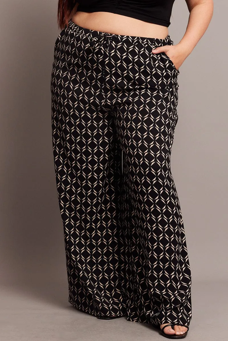 Statement Piece Black Geo Wide Leg Pants High Rise