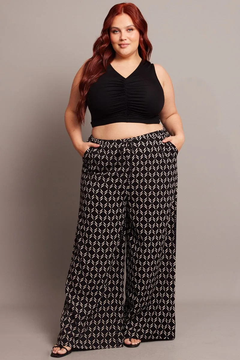 Black Geo Wide Leg Pants High Rise Perfect Pair