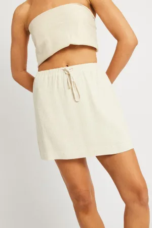 City Style Relaxed Vibe Beige Mini Skirt High Rise Elastic Waist Linen Blend