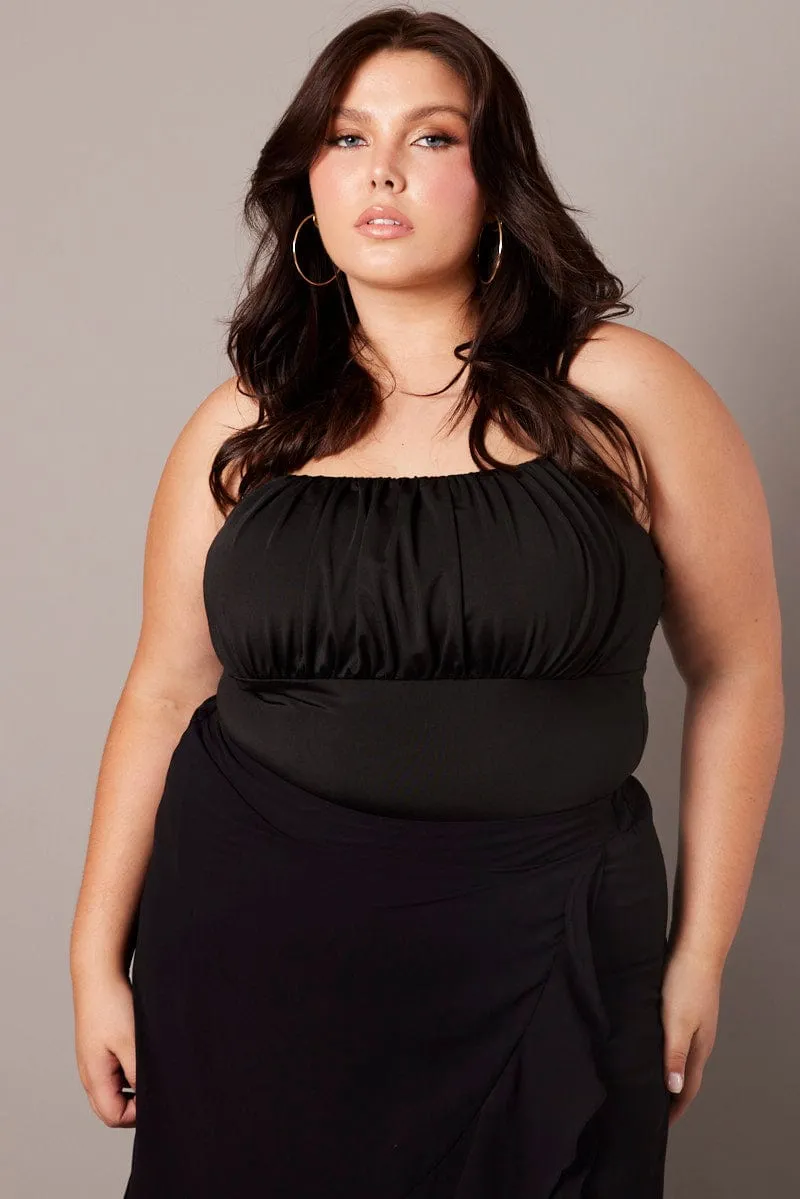 Seamless construction Black Frill Chiffon Midi Skirt