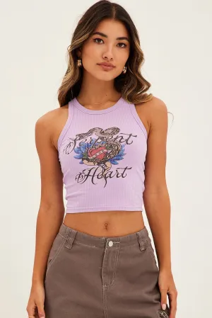 Purple Tank Top Round Neck Digital Print MoistureWicking Technology Winter Ready