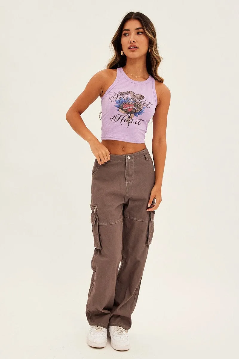 Fire Core Reuse Mode Purple Tank Top Round Neck Digital Print