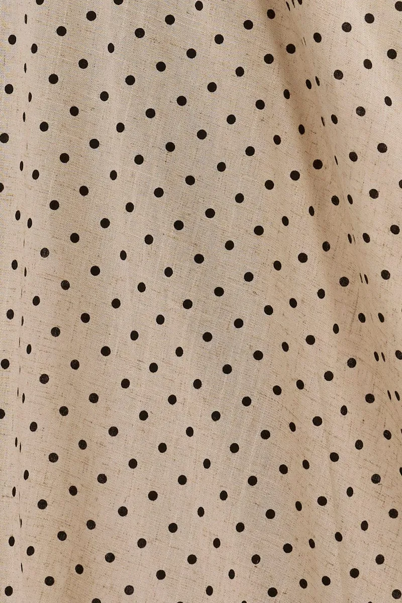 Platinum Glow Beige Polka Dot Maxi Dress Strappy