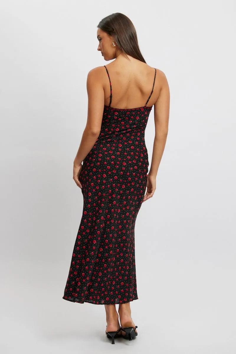 Black Ditsy Maxi Dress Lace Satin Tape Chambray Light