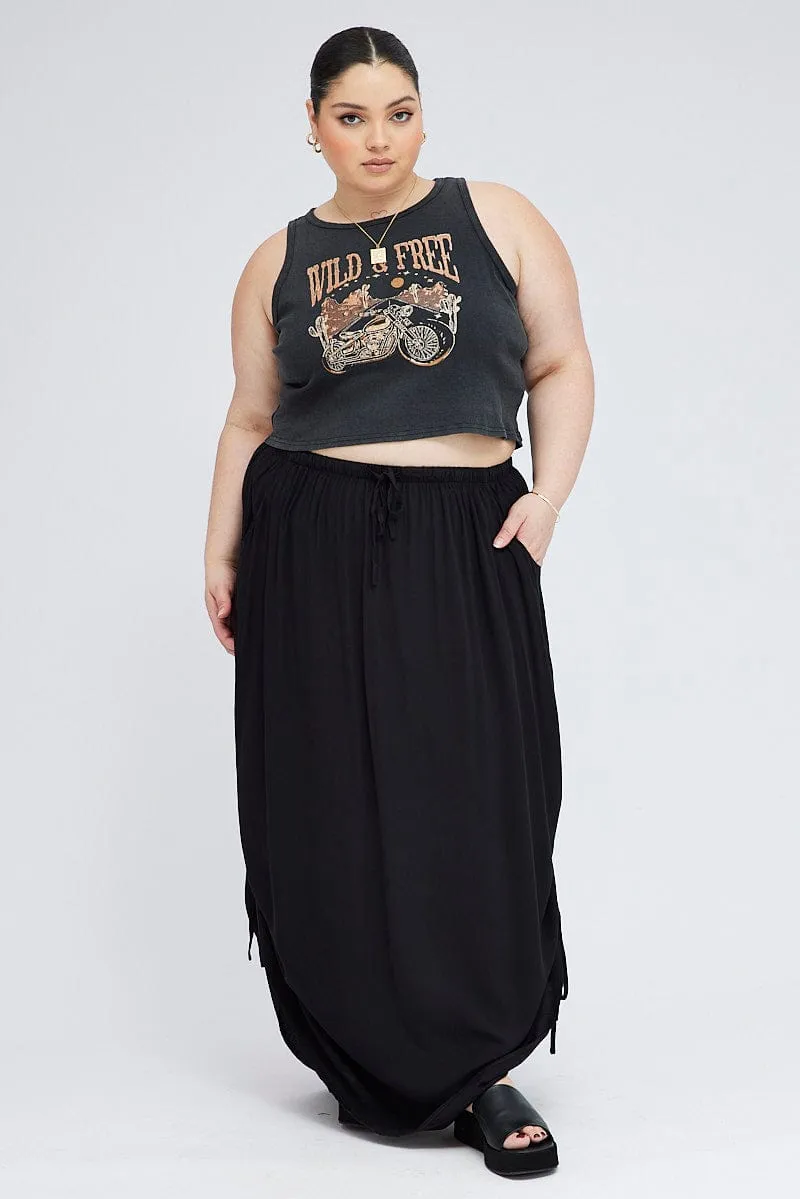 Black Graphic Tank Top Crew Neck Comfortable Wear