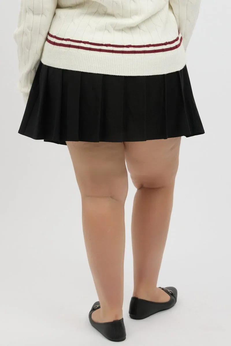 Non Irritating Texture Modern Cut Black Pleated Tennis Skirt Skorts