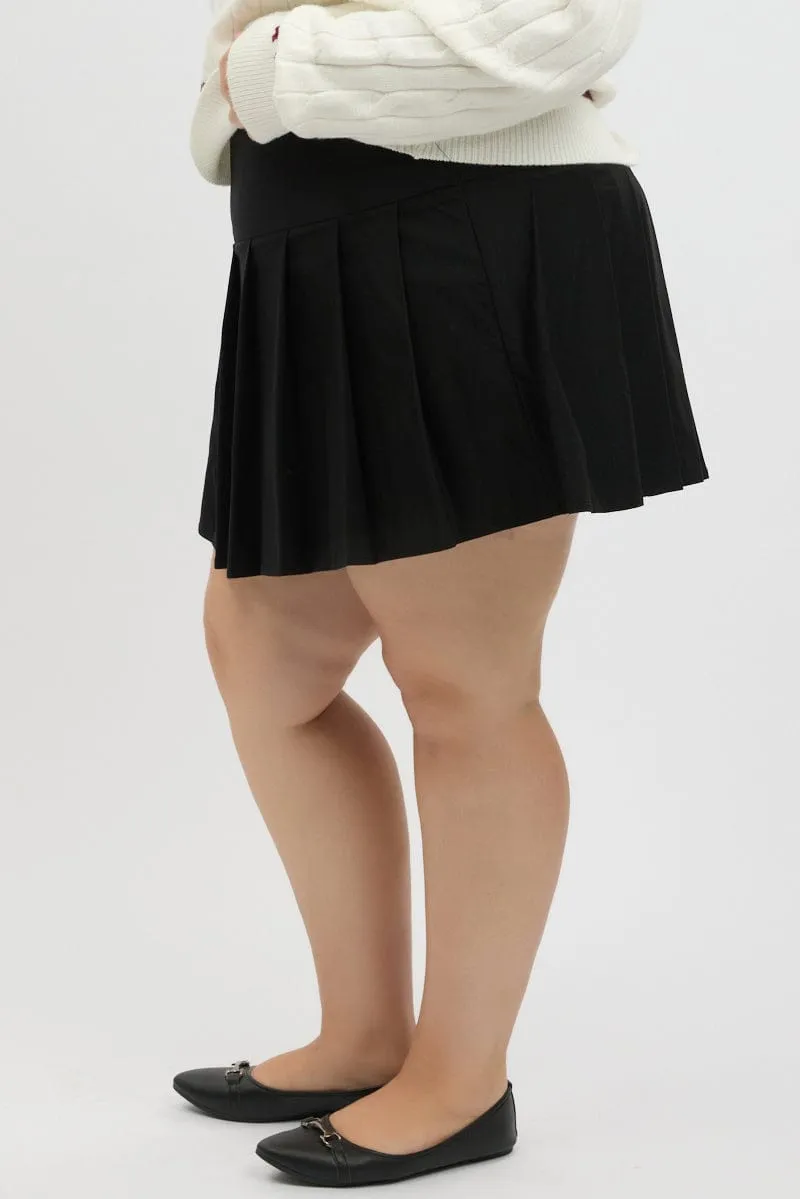 Black Pleated Tennis Skirt Skorts Adjustable Fastening