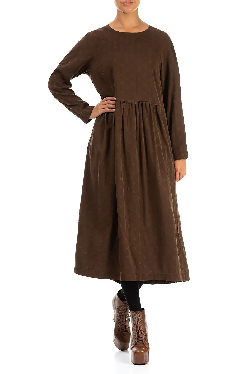 Soft Jersey QuickReleaseFastener Buttoned Back Dotty Black Olive Silk Dress