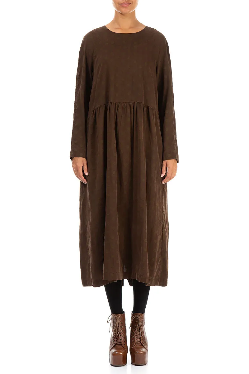 Professional Wear Buttoned Back Dotty Black Olive Silk Dress