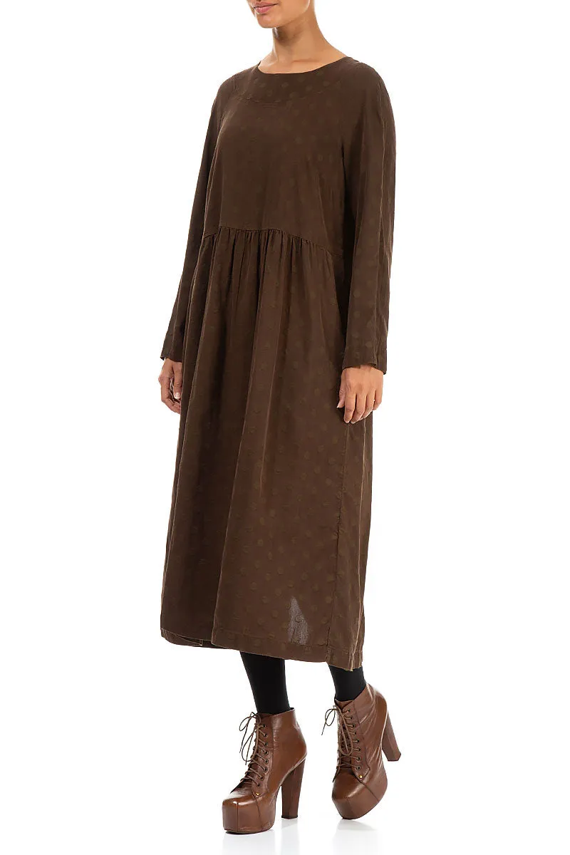 Buttoned Back Dotty Black Olive Silk Dress Metro Mode Stretchable Material