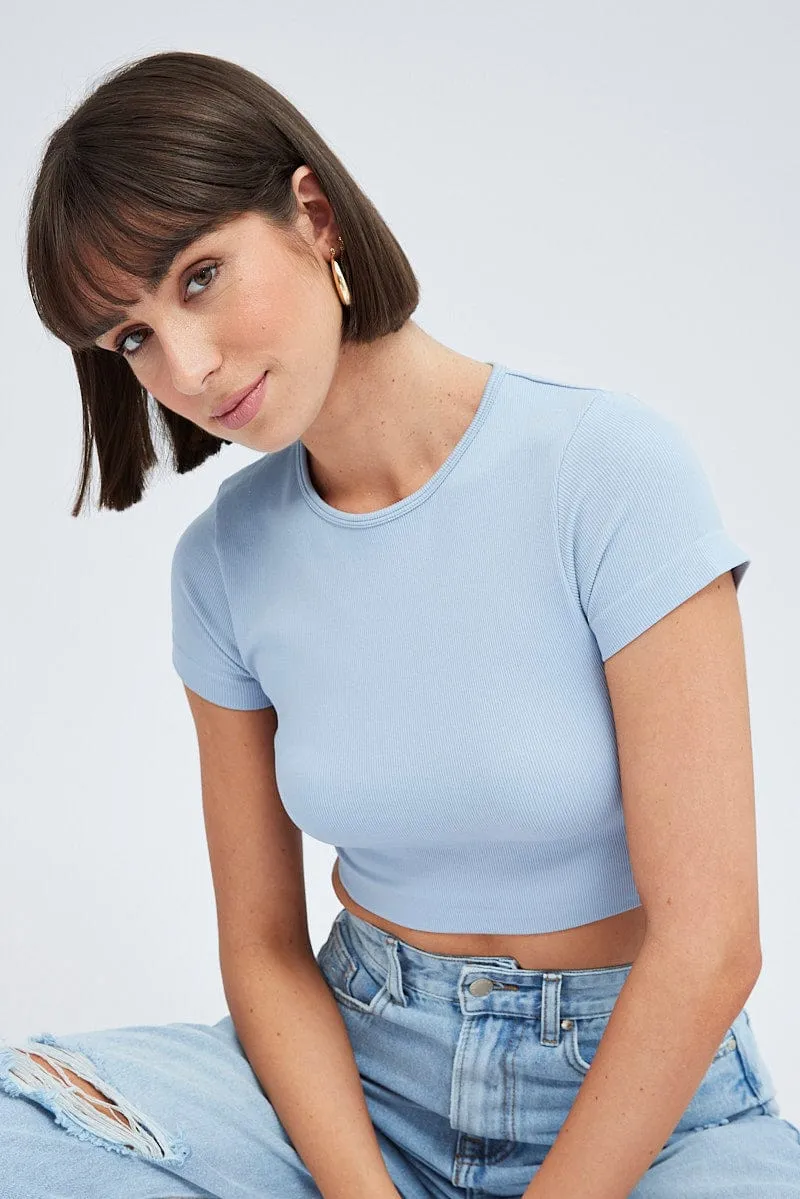 Design Glow Blue T-Shirt Short Sleeve Crew Neck Seamless