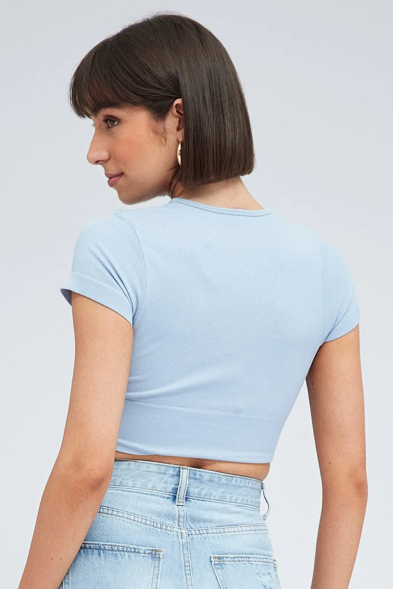 Easy Cool Clear Mind Blue T-Shirt Short Sleeve Crew Neck Seamless