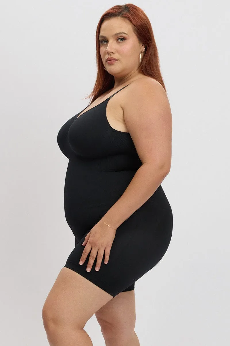 Breath Skin Statement Wear Black Seamless Backless Sculpting Bodysuit