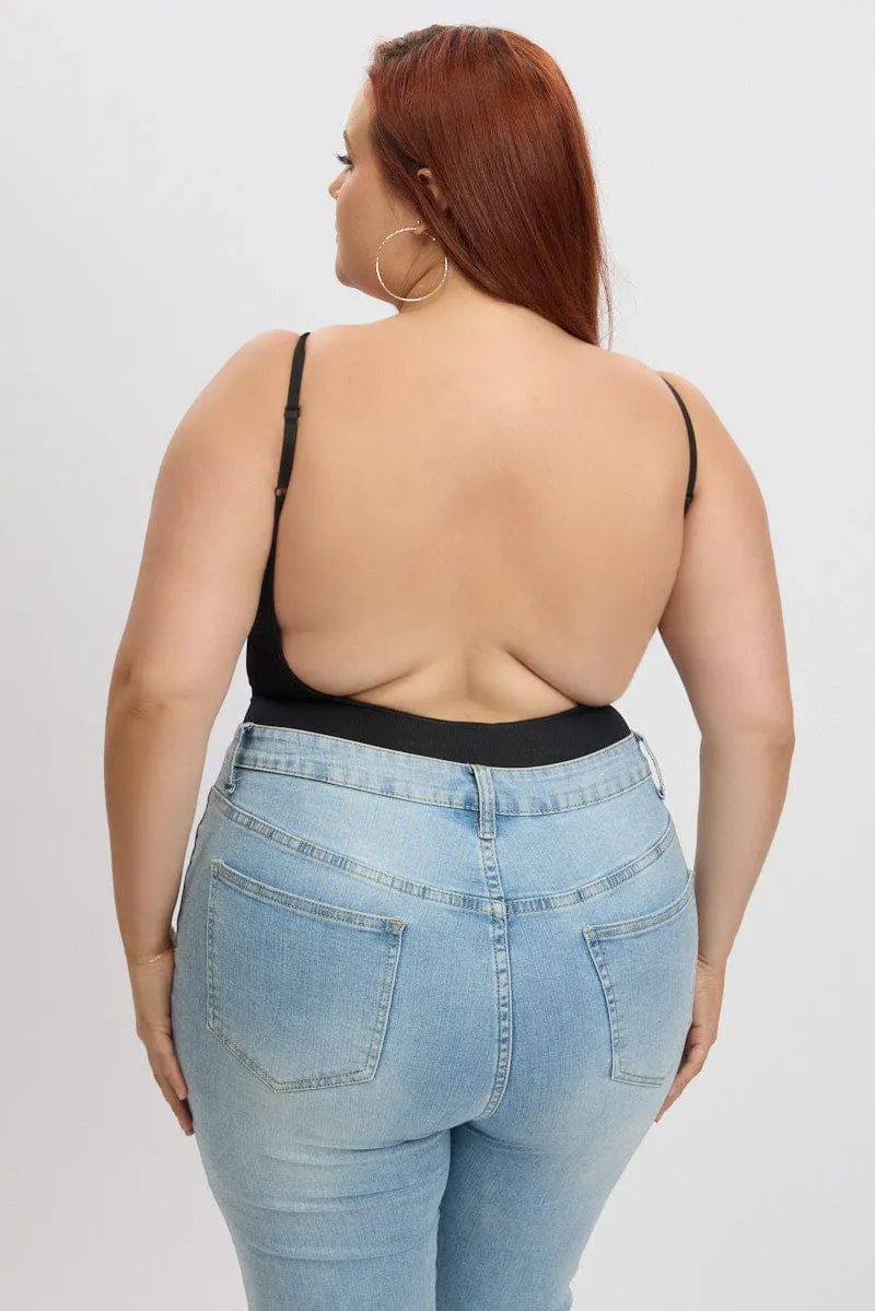 Black Seamless Backless Sculpting Bodysuit Stretch Fabric