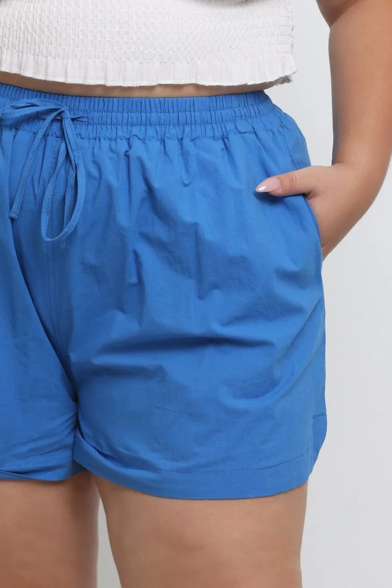 Blue Cotton Curve Hem Shorts QuickDry