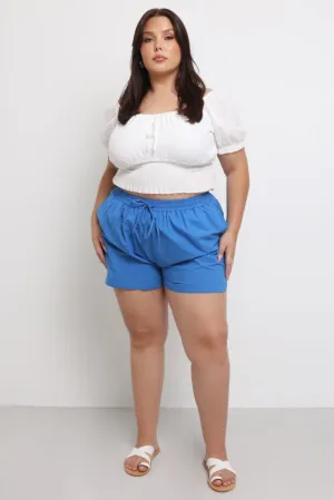 Strong Edge Style Mood Blue Cotton Curve Hem Shorts