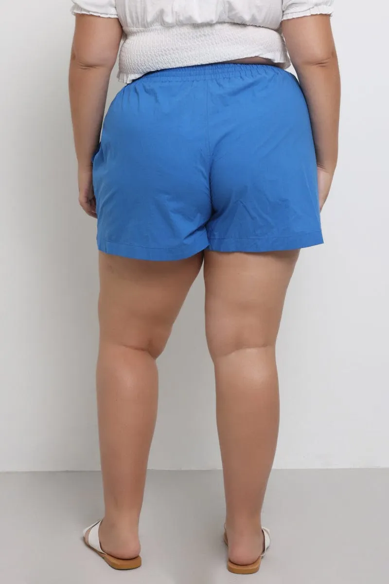 Game Day Blue Cotton Curve Hem Shorts