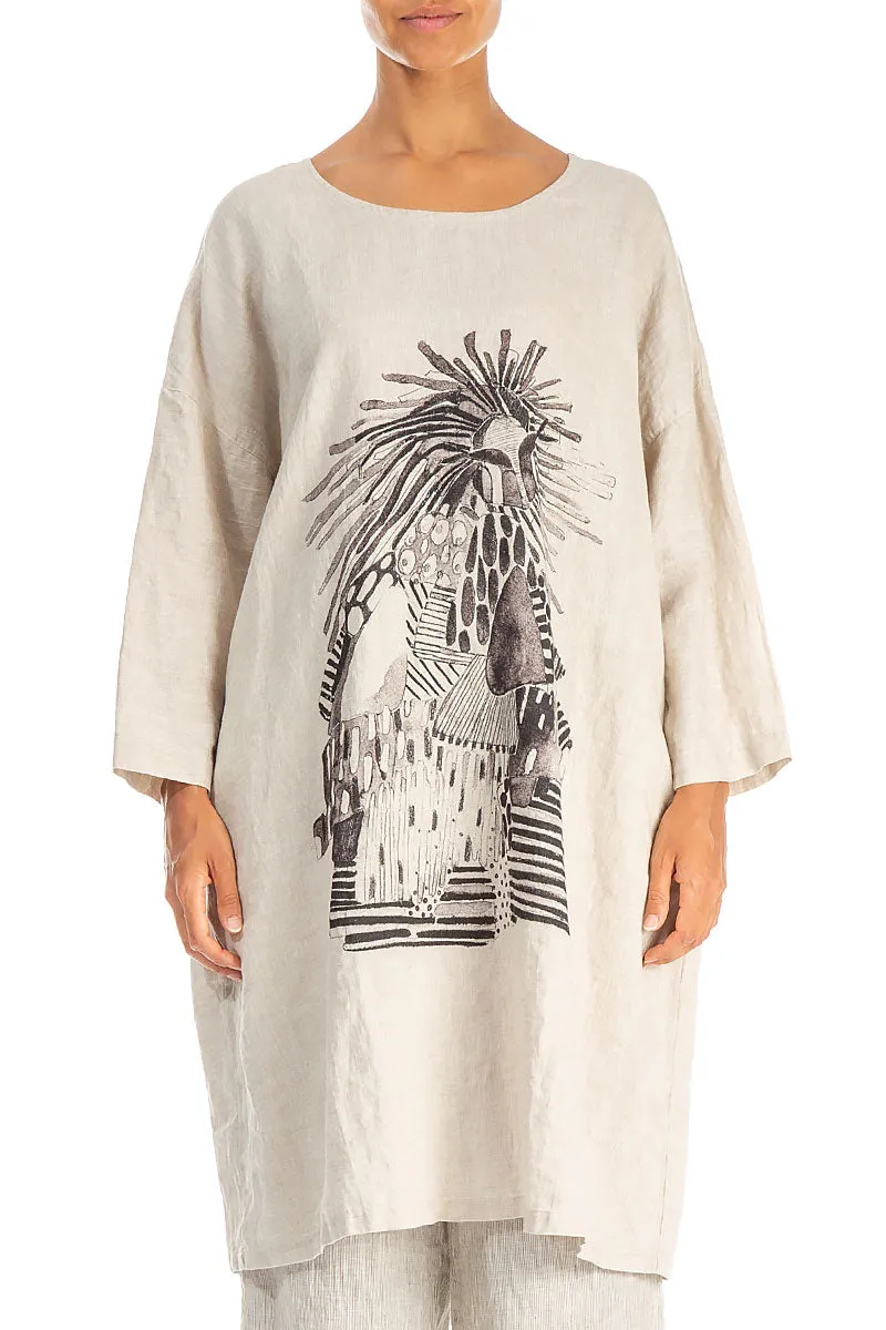 Balloon Artique Natural Linen Tunic Dress Stretch Fabric Star Fit