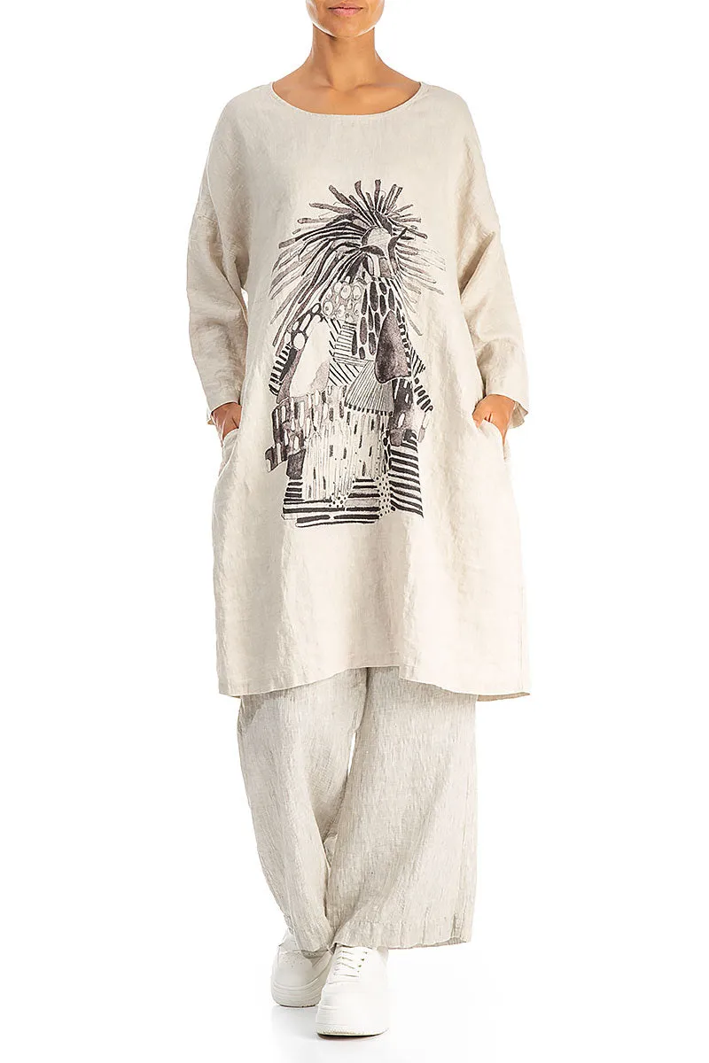 Balloon Artique Natural Linen Tunic Dress Ventilated Back Panel Royal Mode