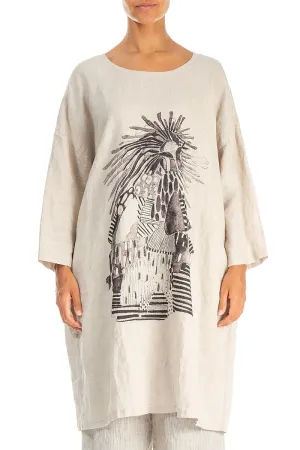 Balloon Artique Natural Linen Tunic Dress Stretch Fabric Star Fit