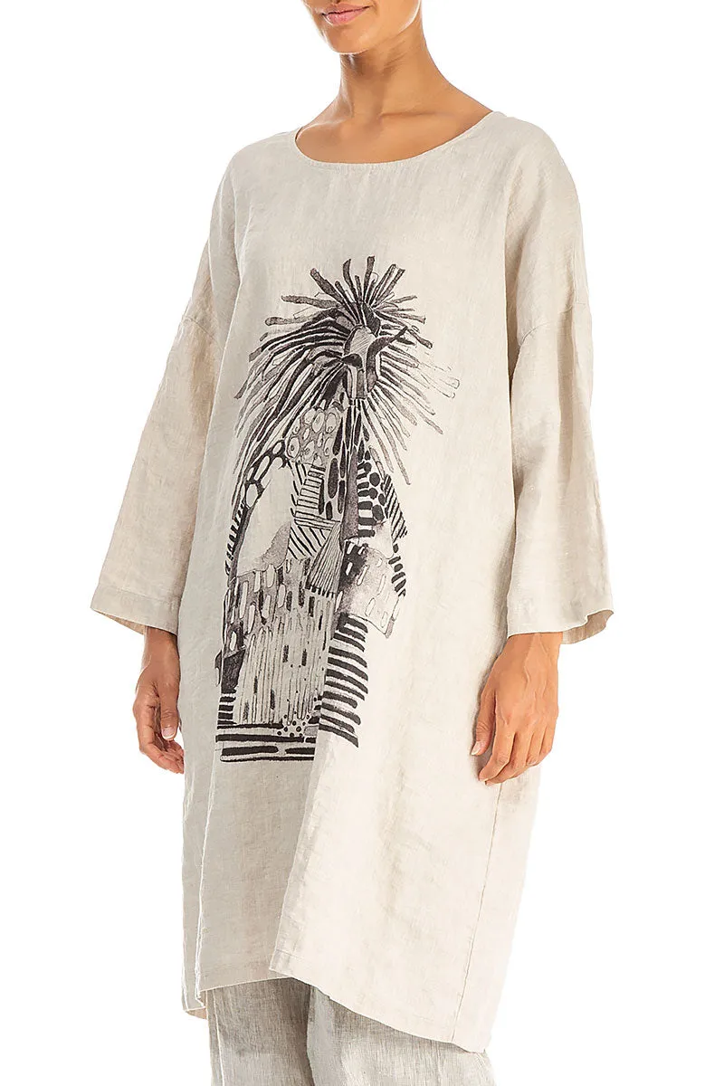 Balloon Artique Natural Linen Tunic Dress Smooth Edge Binding Beach Ready