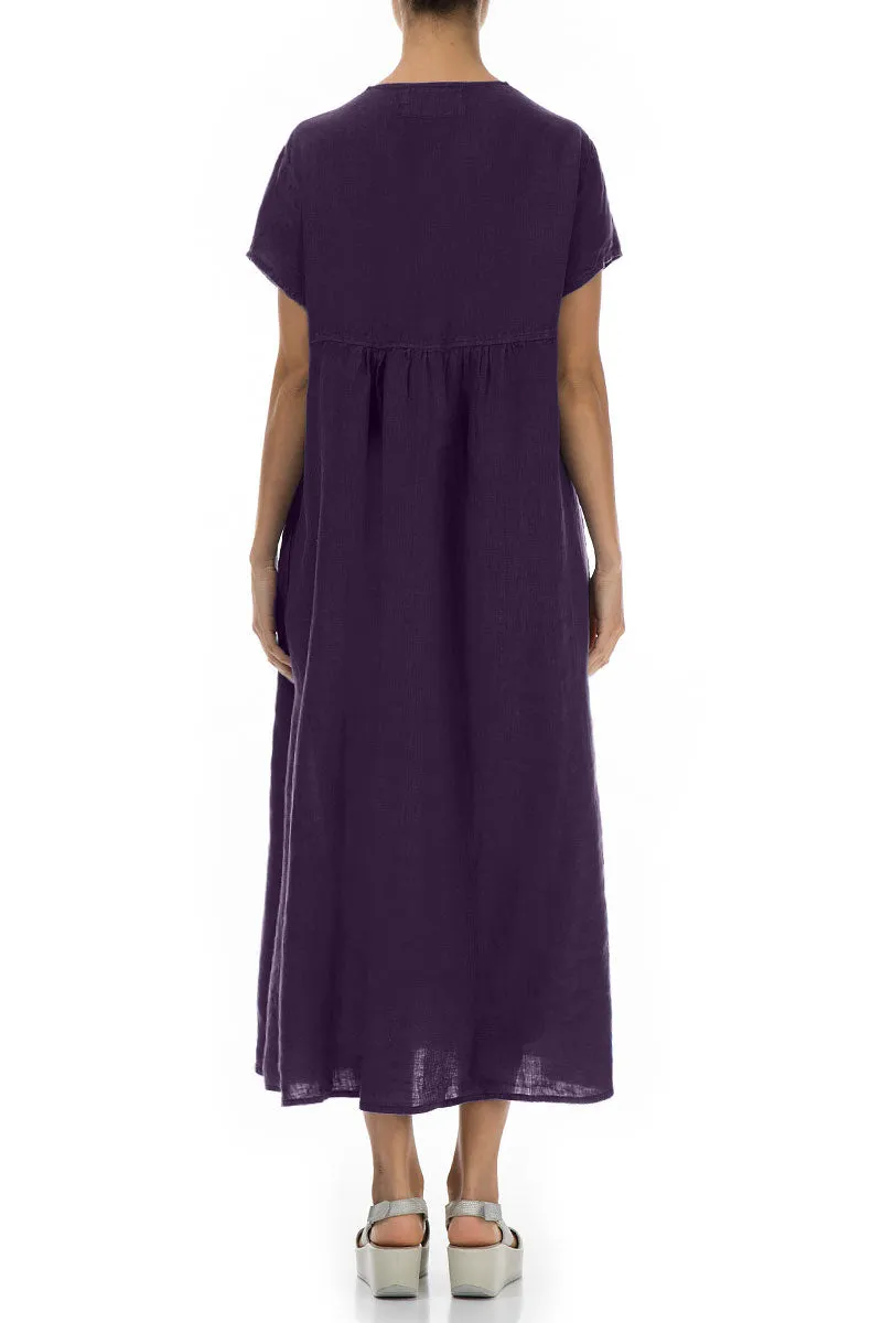 Adjustable Straps Cultural Fit Romantic Royal Purple Linen Dress