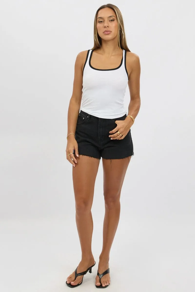 White Tank Top Sleeveless Contrast Trim Machine Fit Modern Boots