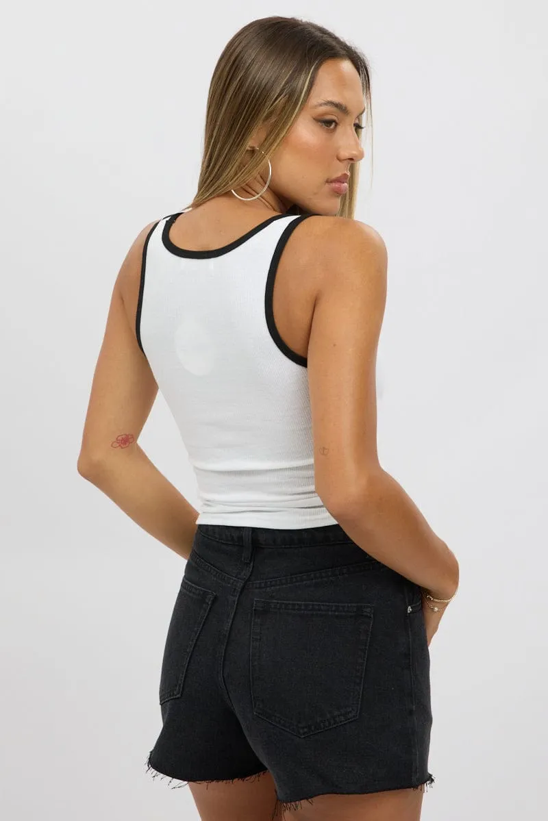 Move Fast White Tank Top Sleeveless Contrast Trim