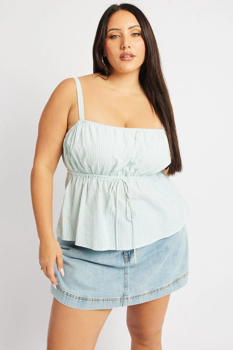 Green Stripe Cami Top Sleeveless Stripe Front Tie Timeless Fashion Daily Style