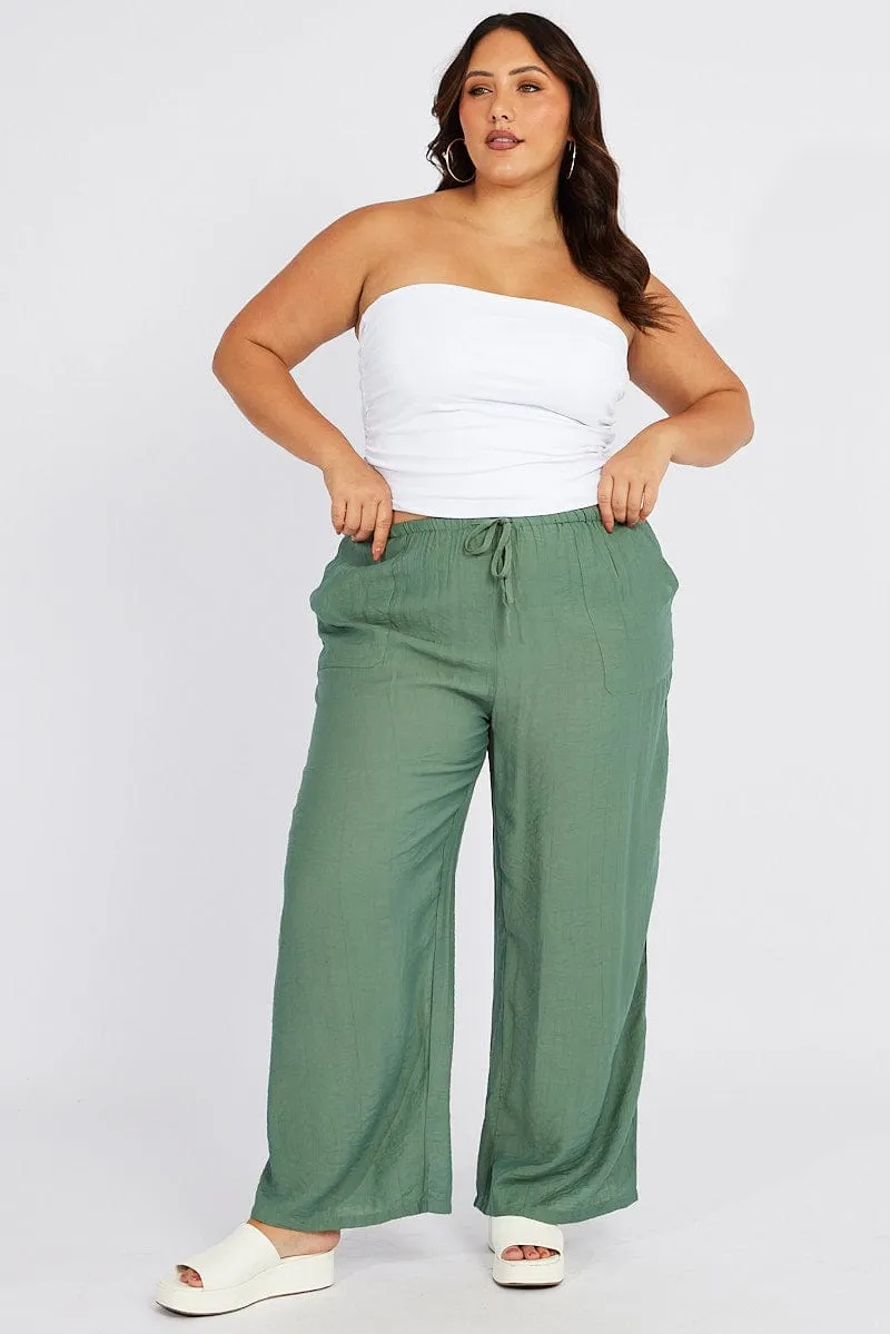 Non Tapered Leg Green Wide Leg Pants High Rise