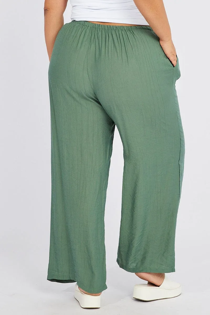 Green Wide Leg Pants High Rise Perfect Pair Elastic Free Cuffs